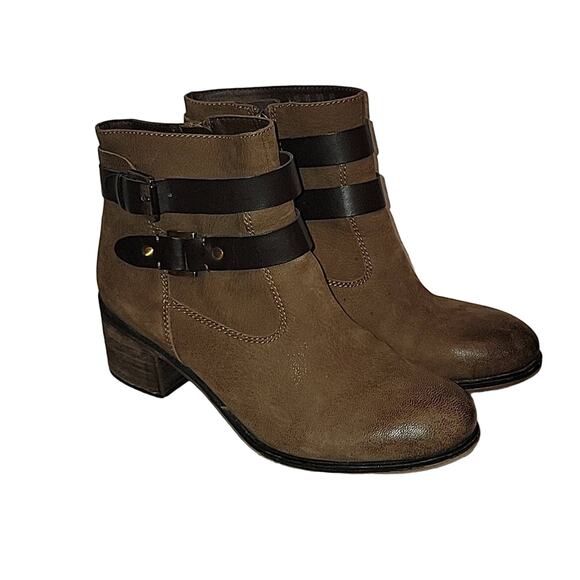 Franco Sarto Linden 2 Whiskey Suede Buckle Moto Booties, 9.5 - Picture 1 of 8
